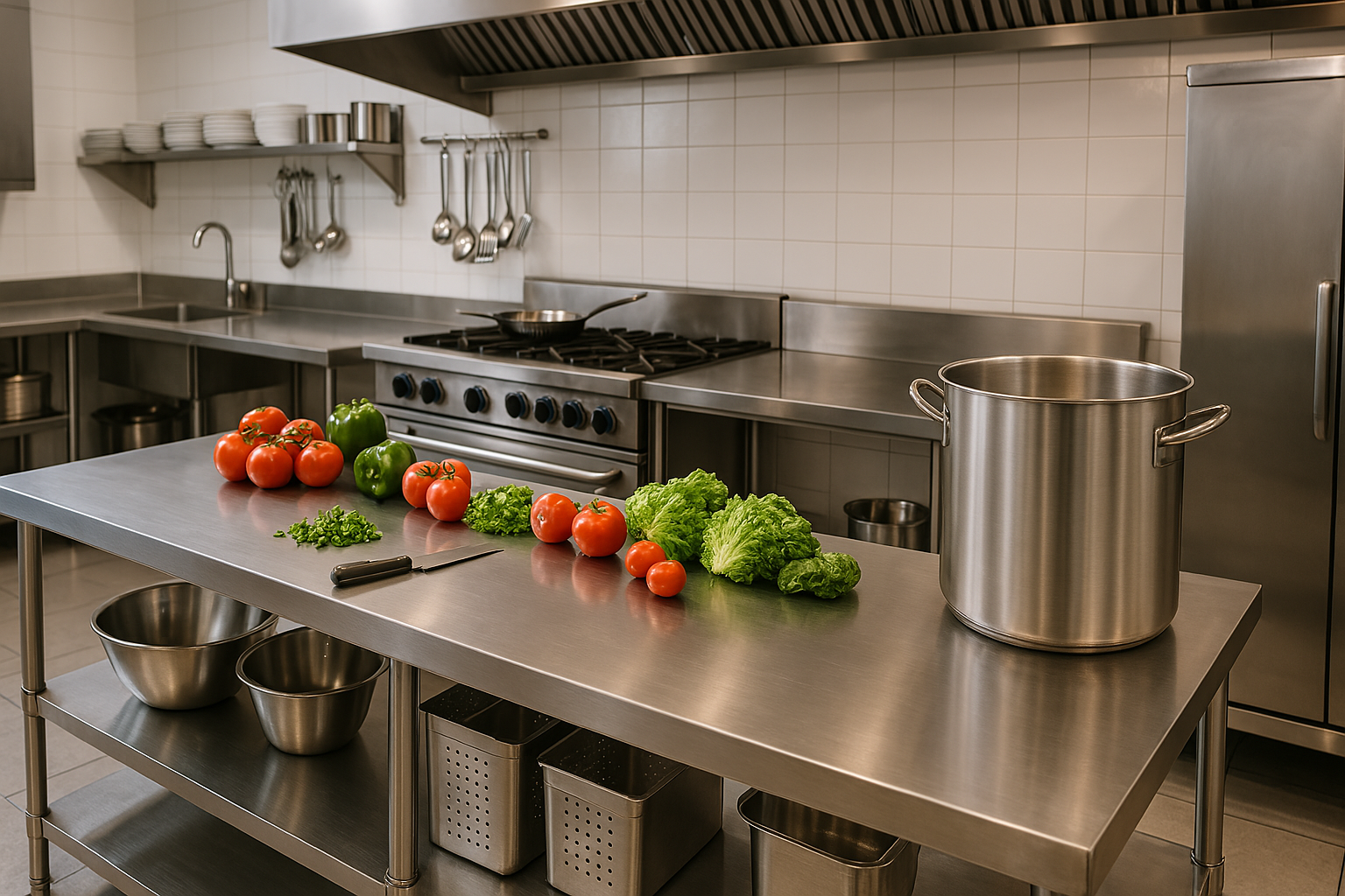 Aménagement inox d'une cuisine professionnelle